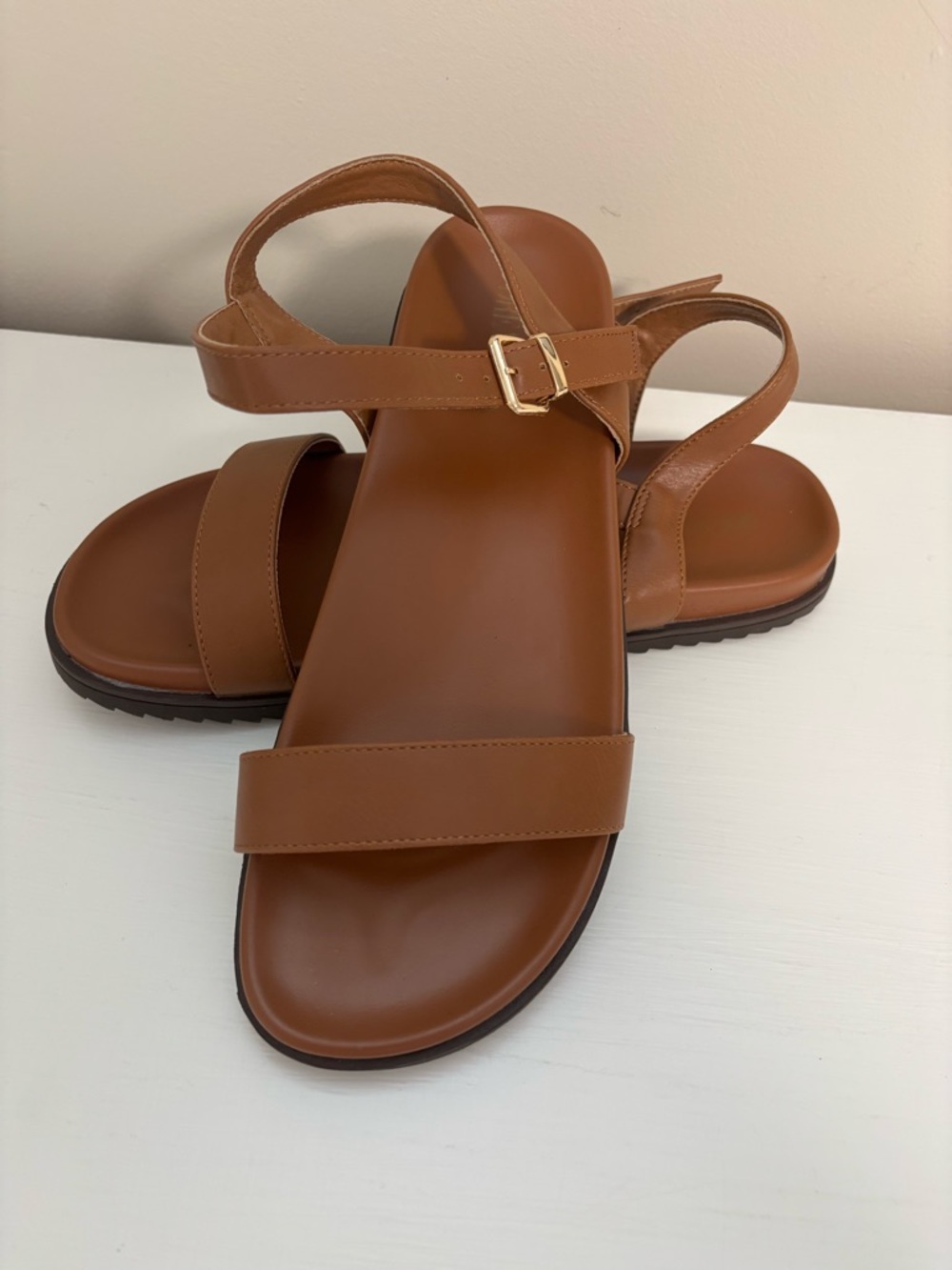 Women's Dreampairs Tan Strappy Ankle-Buckle Sandals